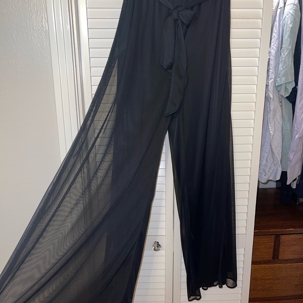 Alex Evenings Black Sheer Wide Leg Jumpsuit